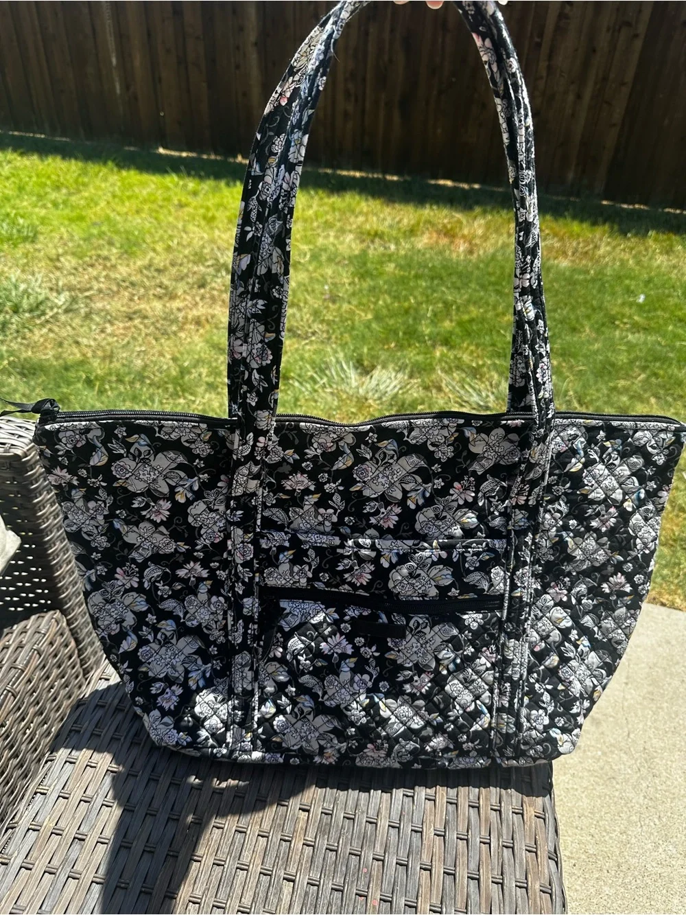 Vera Bradley Miller Travel Quilted Large Tote Black Floral Holland Garden